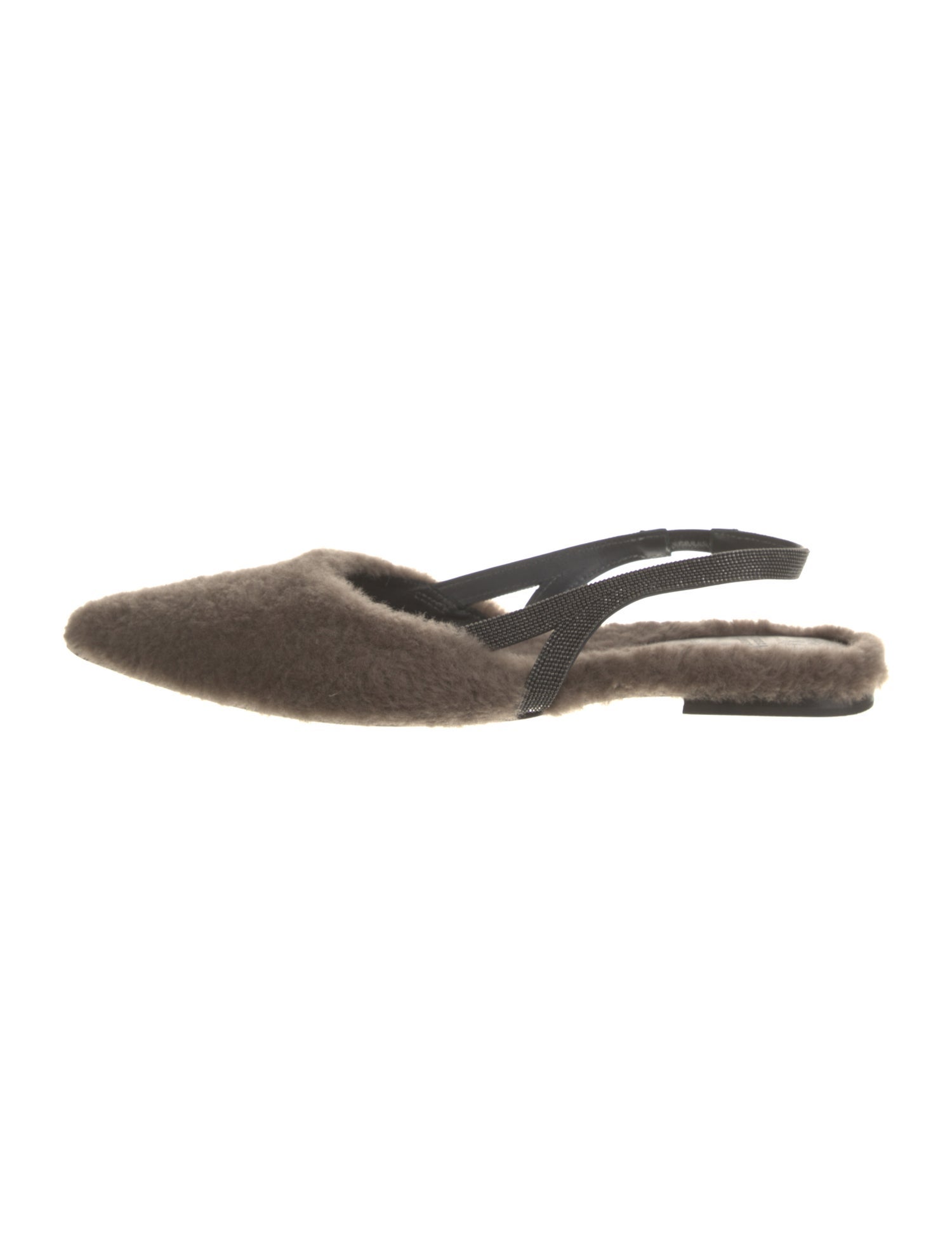 Brunello Cucinelli Monili Shearling Slingback Flats